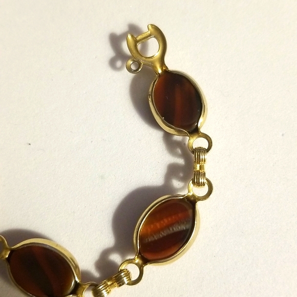 Sarah Cov Mid Century Agate Cabochons Golden Bracelet W Dafety Chain - Picture 10 of 15